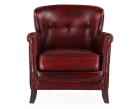 Fauteuil club cuir rouge carmin accoudoirs cloutés