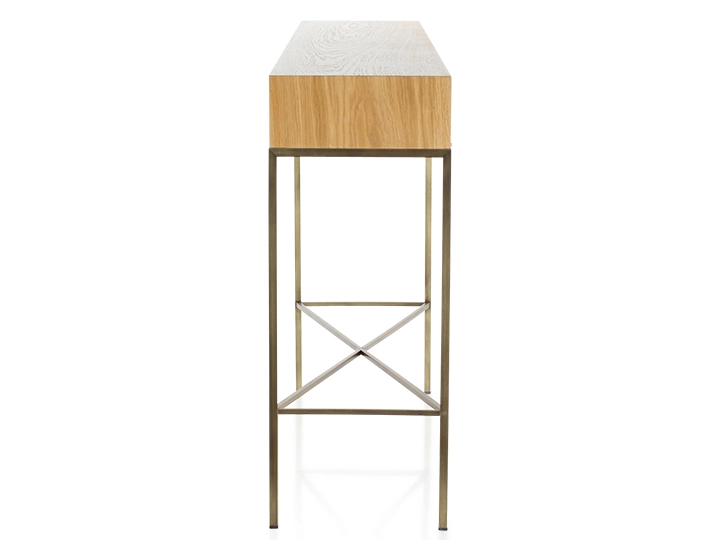 Console design frêne teinte naturelle et métal patine laiton 100 cm