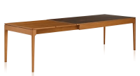 Table extensible 6 à 10 personnes en chêne et céramique allonges bois avec bois teinte merisier et plateau céramique brun oxydé 160x100 cm