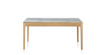 Table salle à manger 6 personnes en chêne et céramique avec bois teinte naturelle et plateau céramique effet marbre blanc 140x90 cm