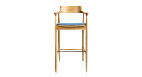 Tabouret de bar h80 cm bois teinte naturelle assise tissu bleu jean