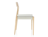 Chaise scandinave bois teinte naturelle assise tissu beige naturel