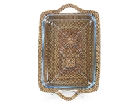 Plat pyrex rectangulaire avec support en fleur de rotin