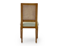 Louis XVI style antique chair cane back chair with sage green fabric seat