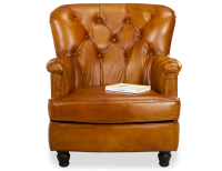 Fauteuil Chesterfield cuir cognac moyen dossier