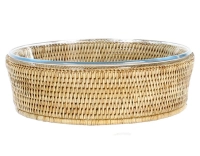 Plat pyrex rond avec support en rotin naturel