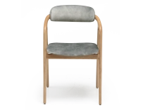 Chaise scandinave bois teinte naturelle assise tissu velours gris bleu