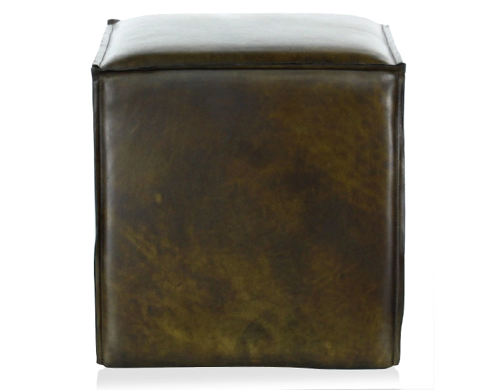 Pouf cuir vert olive