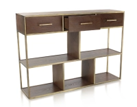 Console design frêne teinte marron foncé et métal patine laiton