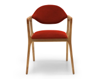 Chaise design avec accoudoirs bois teinte naturelle et tissu orange brulé