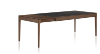 Table extensible 6 à 10 personnes en chêne et céramique allonges bois avec bois teinte marron foncé et plateau céramique effet ardoise 160x100 cm