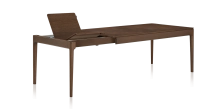 Table extensible 6 à 10 personnes en chêne et céramique allonges bois avec bois teinte marron foncé et plateau céramique brun oxydé 140x90 cm