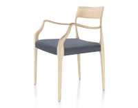 Chaise scandinave avec accoudoirs bois teinte naturelle assise tissu gris