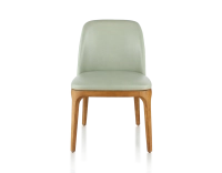 Chaise design bois teinte merisier et cuir cuir vert sauge