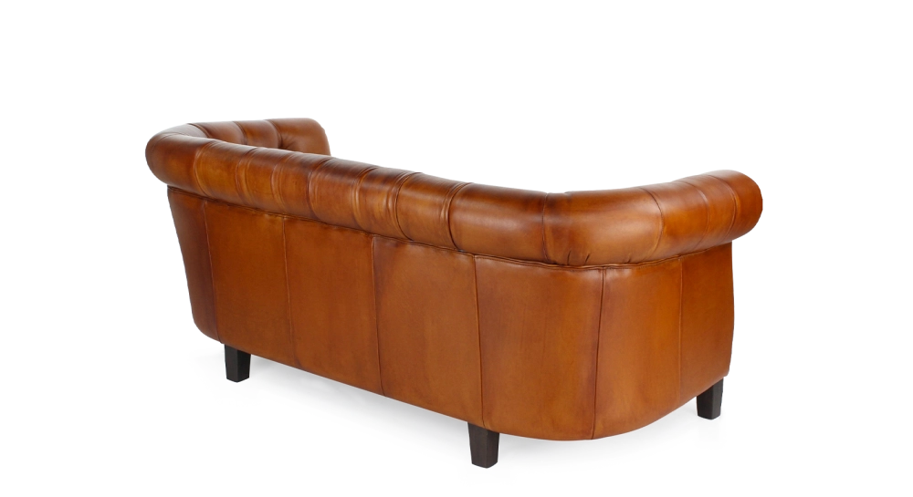 Canapé Chesterfield cuir 2 places marron clair accoudoirs cloutés