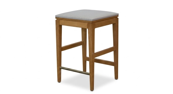 Tabouret de bar design H80 cm bois teinte naturelle assise tissu beige naturelle