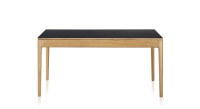 Table salle à manger 6 personnes en chêne et céramique avec bois teinte naturelle et plateau céramique noir unie 140x90 cm
