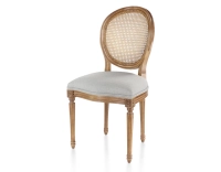 Silla antigua estilo Luis XVI madera tinte envejecido respaldo de rejilla asiento tejido gris claro