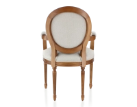 Silla antigua estilo Luis XVI con reposabrazos madera con tinte envejecido y tejido beige natural