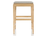 H60 cm designer bar stool natural stained wood seat natural beige fabric