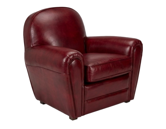 Fauteuil club cuir rouge carmin accoudoirs passepoil