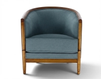 Sillón antiguo con reposabrazos moldurados bois teinte ancienne et tissu bleu océan