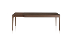 Table extensible 8 à 12 personnes en chêne et céramique allonges céramique avec bois teinte marron foncé et plateau et allonges céramique brun oxydé 210x100 cm