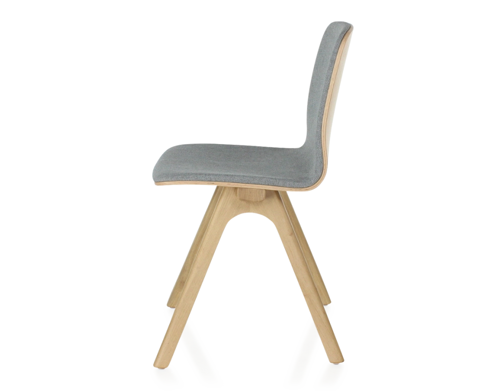 Chaise design en chêne tapissé bois teinte naturelle assise tissu gris clair