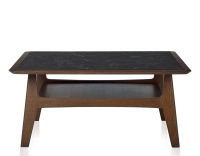 Square coffee table in oak and ceramic with dark brown stained wood and slate effect ceramic top 100x100 cm