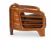 Fauteuil club bois et cuir marron vintage