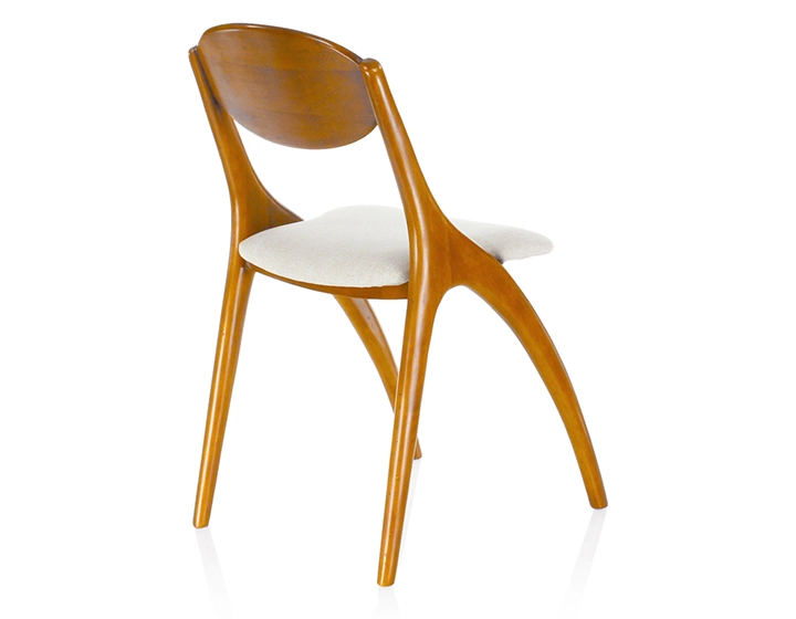 Scandinavian chair cherry-stained wood and beige fabric