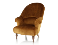 Toad armchair with armrests walnut-stained wooden legs and high-backed bronze velvet fabric