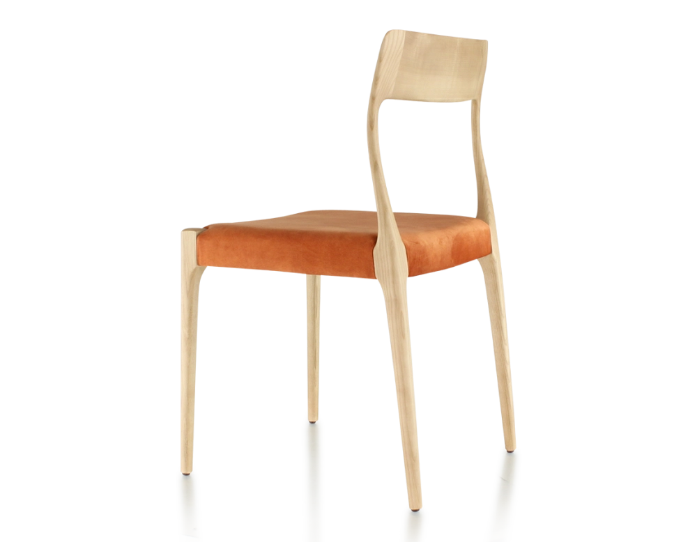 Chaise scandinave bois teinte naturelle assise tissu velours terracotta