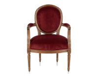 Fauteuil ancien style Louis XVI bois teinte ancienne et tissu bordeaux