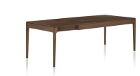 Extendable table for 8 to 12 people in oak and ceramic with wooden extensions with dark brown stained wood and oxidised brown ceramic top 180x100 cm