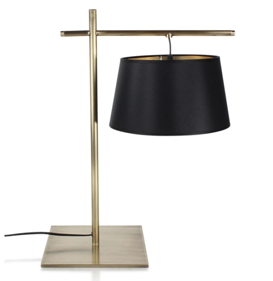 Lampe a poser équerre dorée abat jour noir intérieur doré