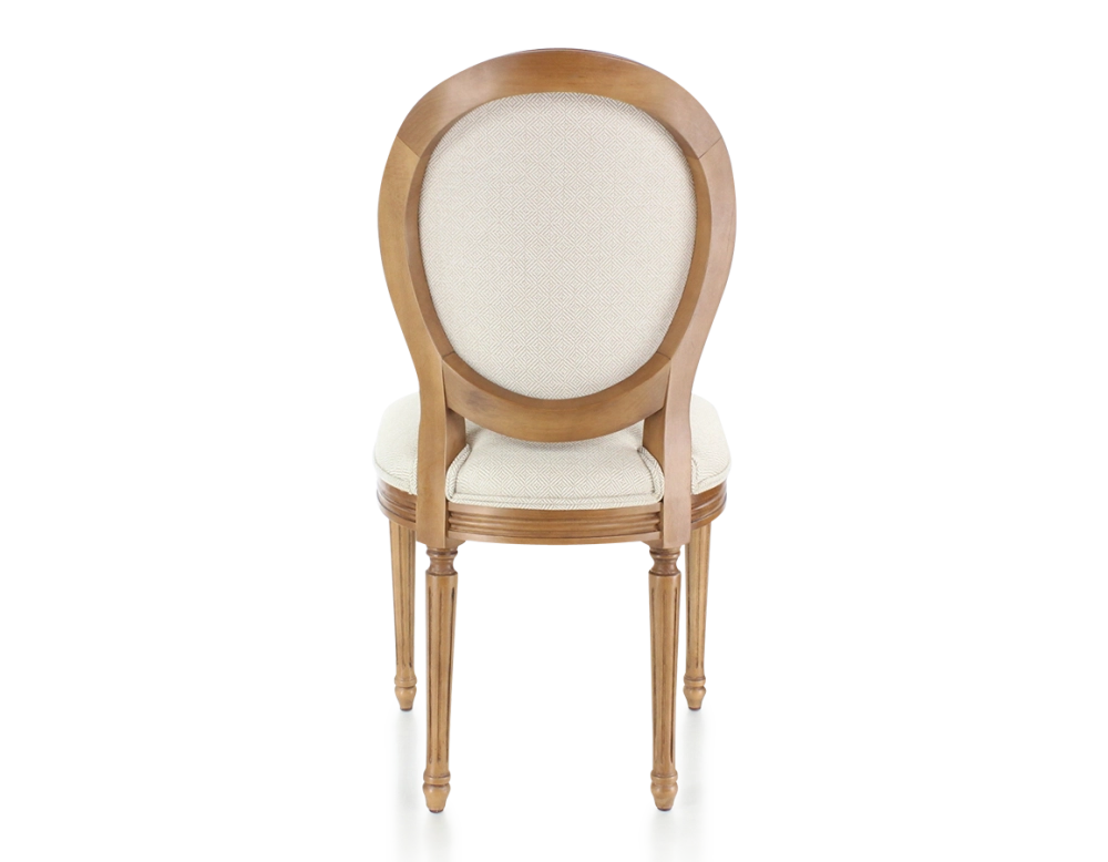 Silla antigua estilo Luis XVI madera con tinte envejecido y tejido chevron beige