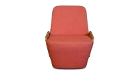 Fauteuil design sans accoudoirs chêne teinte naturelle assise tissu rose
