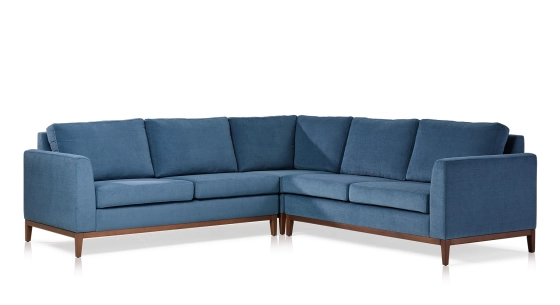 Canapé d'angle 5 places tissu bleu jean (2G - A - 2D)