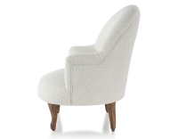 Fauteuil crapaud avec accoudoirs pieds bois teinte noyer et tissu bouclé blanc