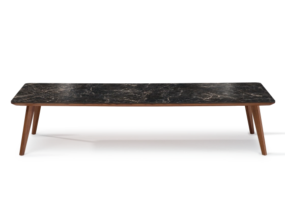 F7 rectangular coffee table in walnut and ceramic Natural stained wood and black marble effect ceramic M2 140x80x40 cm