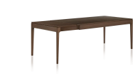Table extensible en chêne 6 à 10 personnes avec plateau et allonges bois teinte marron foncé 140x90 cm