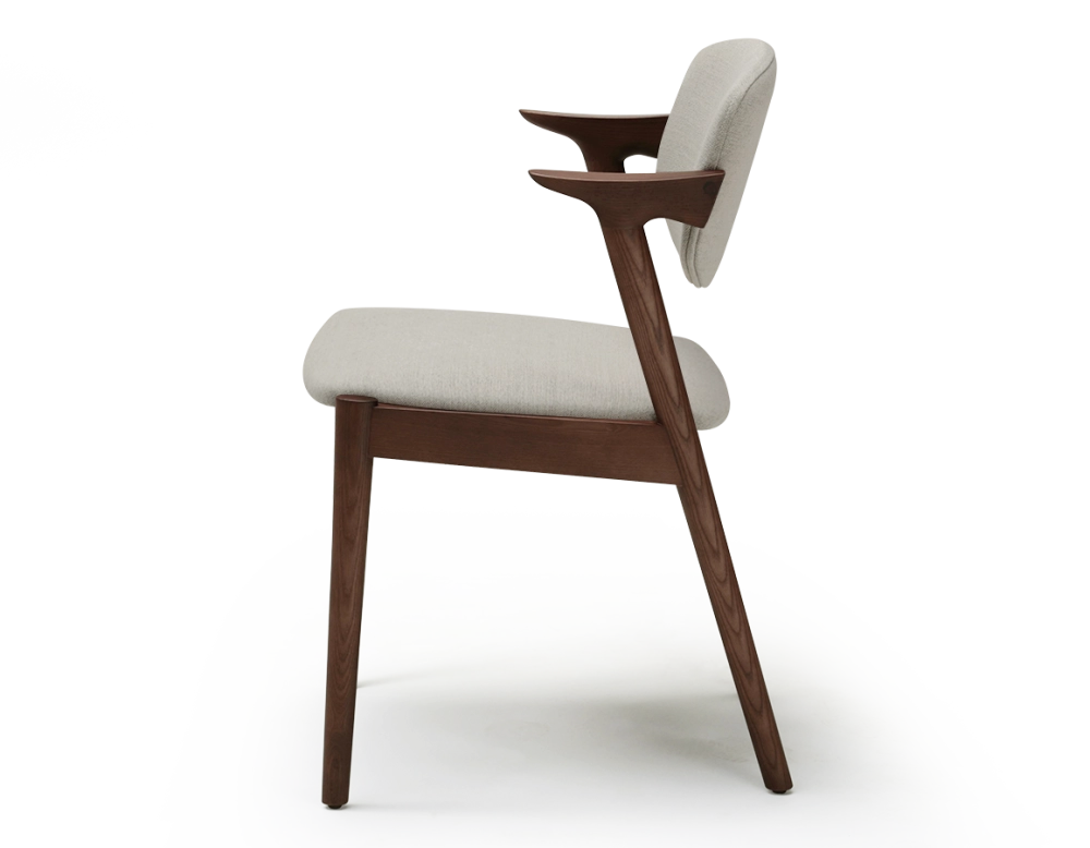 Dark brown stained design chair and natural beige fabric dark brown wood seat natural beige fabric