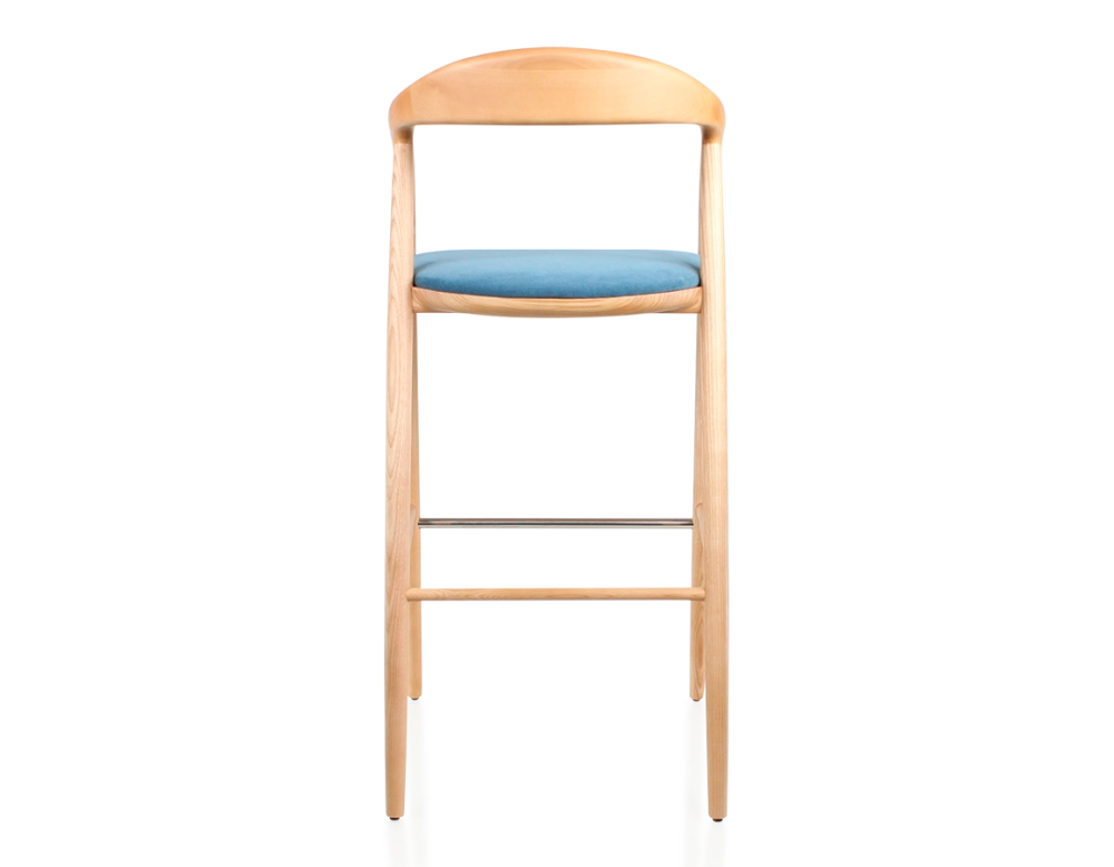 Tabouret de bar h80 cm teinte naturelle assise tissu bleu jean bois teinte naturelle et tissu bleu jean