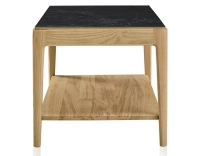 Table basse rectangulaire en chêne et céramique avec tablette en bois teinte naturelle plateau céramique effet ardoise 100x50 cm