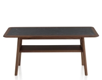 Table basse rectangulaire en noyer et céramique bois teinte naturelle plateau céramique effet ardoise 100x50 cm