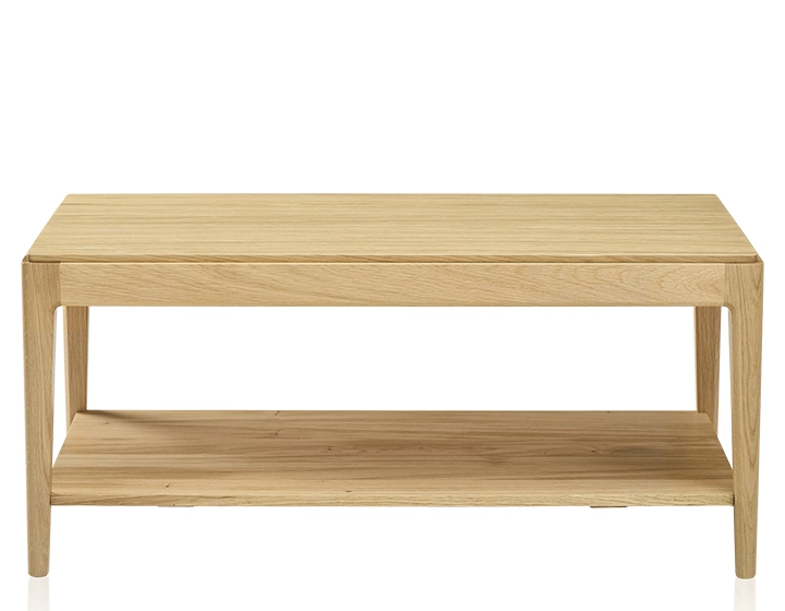 Table basse rectangulaire en chêne avec tablette teinte naturelle 100x50 cm