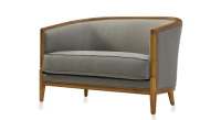 Canapé vintage 2 places bois teinte meriser et tissu gris clair