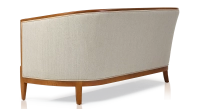 Canapé ancien 3 places accoudoirs moulurés bois teinte ancienne et tissu beige naturel