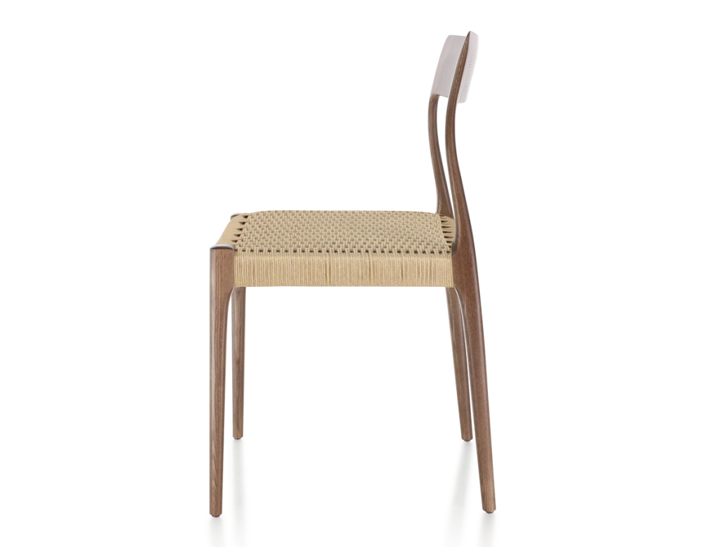 Chaise scandinave bois teinte marron foncé assise corde